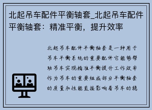 北起吊车配件平衡轴套_北起吊车配件平衡轴套：精准平衡，提升效率
