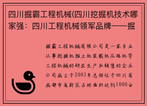 四川掘霸工程机械(四川挖掘机技术哪家强：四川工程机械领军品牌——掘霸)